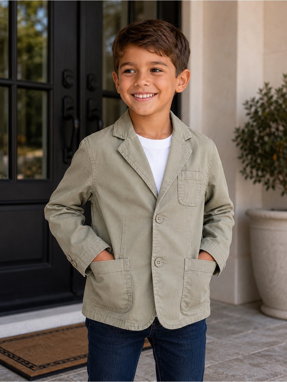 OshKosh B'gosh Boys Khaki Cotton Blazer Jacket Size 8 Excellent Condition